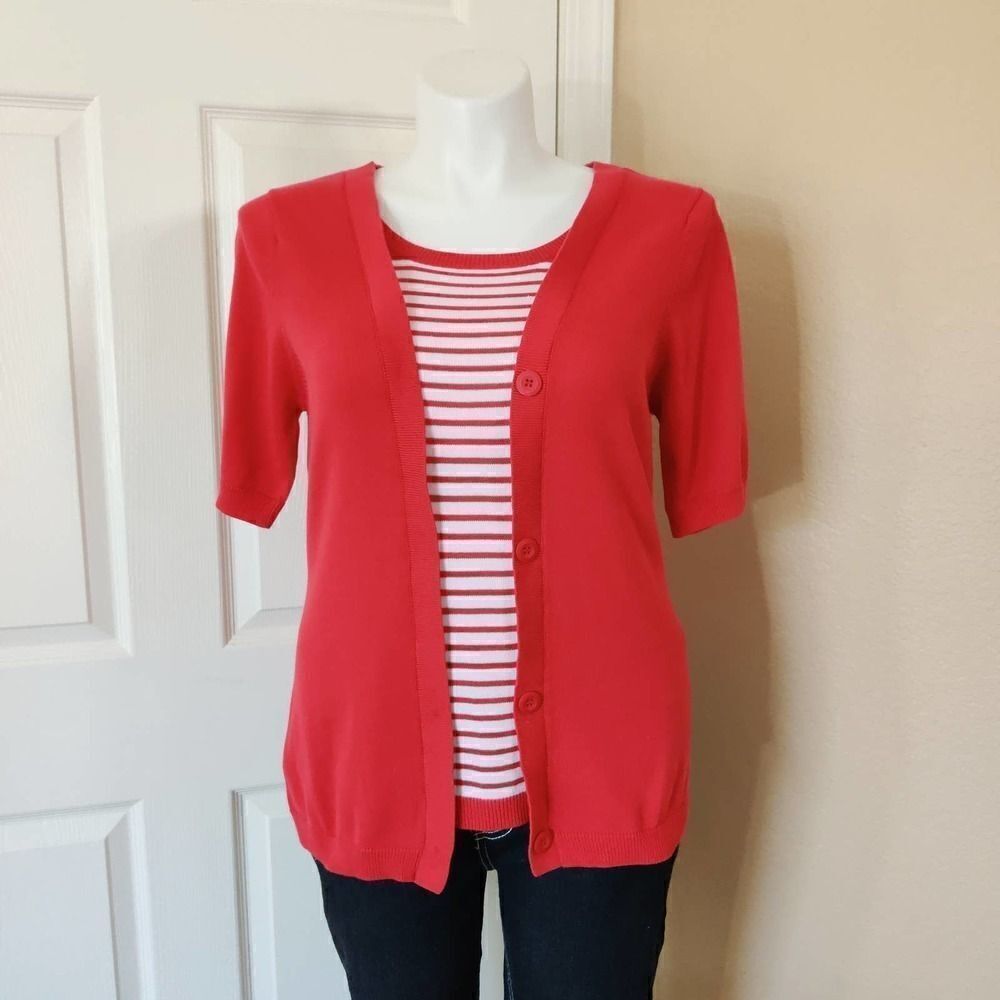 Bedford Fair red striped cotton knit top sz L